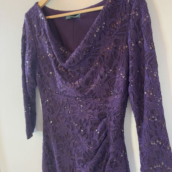 Lauren Ralph Lauren Purple Sequin Dress Knee Length Cocktail Wedding Ruc… - Picture 3 of 9